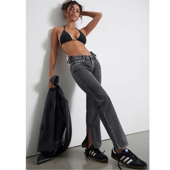 PacSun Women’s Black Low Rise Straight Leg Jeans Size 26 Cotton Slit Hem Retro - Picture 2 of 12